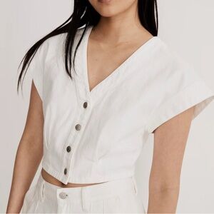 Madewell Denim Cap-Sleeve Crop Top